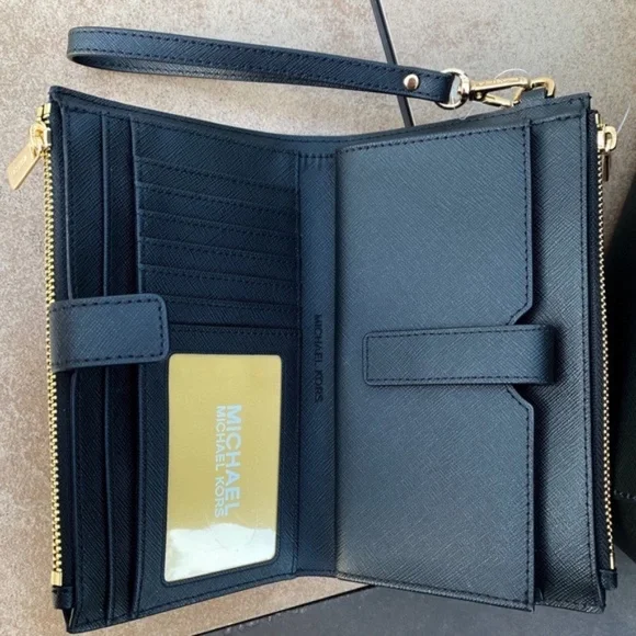 MICHAEL KORS GILLY LARGE TOTE SHOULDER BAG + WALLET SET IN BLACK NWT
